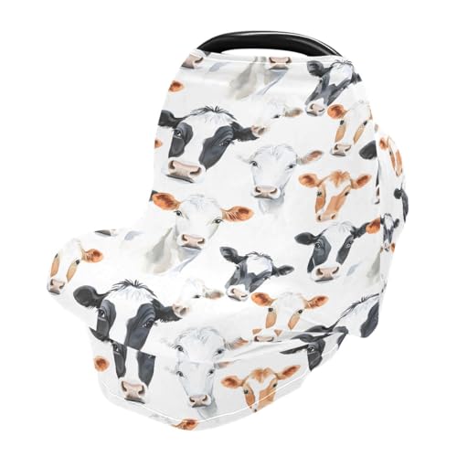 Baby Car Seat Canopy Covers Nursing Cover Stretchy Boys Girls Cows Head Watercolor Carrier Cover Breastfeeding Cover Breathable