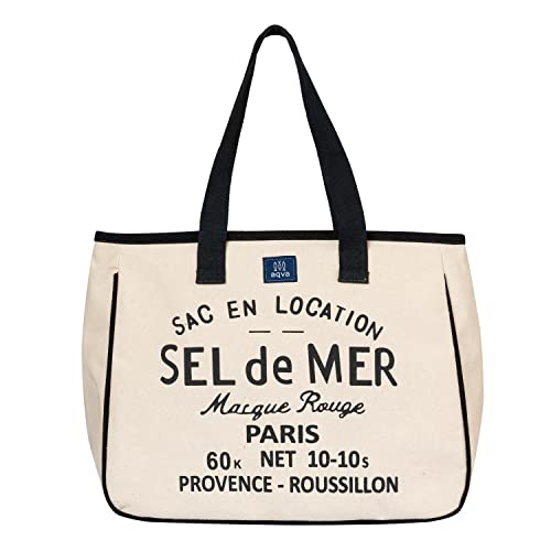 AQVA Women & Men Cotton Tote Bag | Black and White Collection Printed Handbag Shoulder Bag with Zipper and Inner Zip Pocket for Grocery, Shopping, Travel, Work, Beach Lunch