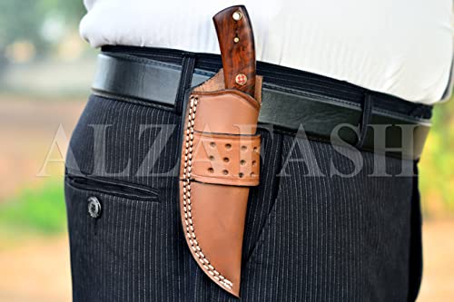 Alzafash Handmade 1095 Carbon Steel Hunting Knife With Sheath & Wood Handle - Survival Knife - Camping Knife - Tactical Knife - Bushcraft Knife - Outdoor Knife - Fixed Blade Knife #TOP5