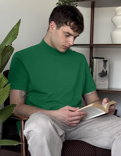 Image of COOFANDY Mens Mock Turtleneck Shirts Casual Premium Cotton Short Sleeve Shirt Basic Half Neck T-Shirts