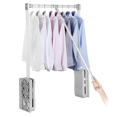 Barra extensible resistente para armario, capacidad de carga de 15 libras, sistema de retorno de almacenamiento SUA, barra de ropa ajustable plateada para armario, 930 x 1250 mm