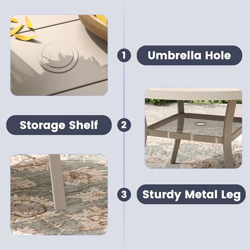 Image of VICLLAX 47.2 inch Round Patio Table, Outdoor Dining Table for 6 with Umbrella Hole for Garden Lawn Deck Backyard, Sandshell