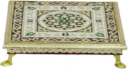 NATURALS EXPORT Wooden Multicolor Handcrafted Multicolor Meenakari Artwork Chowki/Handmade Meenakari Chowki-Bajot/Multi-Purpose Meenakari Small Chowki/Puja Bajot for Home & Office Décor Pack of 1