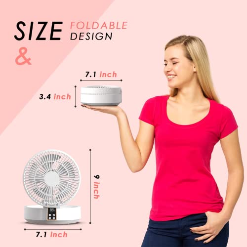 Folding Fan For Bedroom With Reomte, Folding Desk Fan With Hd Digital Display, Oscillating Fan With Night Light, Portable Wall Mount Fan 3 Speeds, Quiet Office Fan 120° Rotate Usb Rechargeable #TOP3