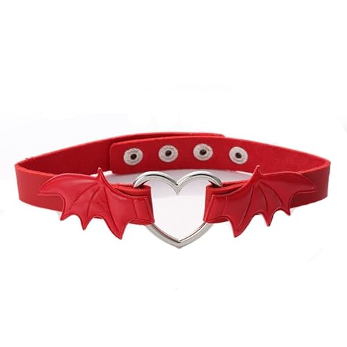 Red Bat Wing Leather Choker Collar Necklace for Women Gothic Punk PU Heart Chokers Necklaces Bat Chokers Collars Necklace Rock Collar Halloween Costume Cosplay Accessories