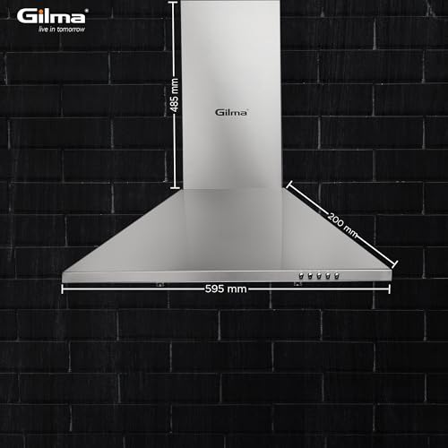 Image of Gilma 60 cm Baffle Filter Chimney | Silver Steel | Push Button Control | 3 Speed | LED | Lifetime on Motor, 2 Yrs Comprehensive Warranty by Gilma | Eva 60