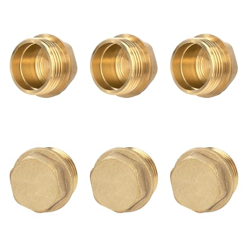 Tapón de Tubería de Latón, 6 Piezas 1/2 Pulgadas Macho Tapas de Manguera de Rosca, Hexagonal Accesorios de Plomería para Conexión de Tubería, Lavadora, Grifo