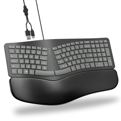 Image of OMOTON USB-A Type-C Ergonomic Keyboard Wired with Cushioned Wrist Rest