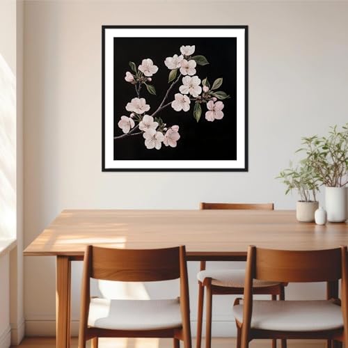 Moonow7 Cherry Blossom Wall Art Prints, Black and White Botanical Poster for Bedroom, Bathroom, or Office, Minimalist Flower Print for Tranquil Interiors, Unframed Size 30x30 cm / 12x12” — view 3
