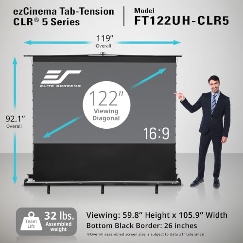 Image of Elite Screens 122 inch Portable Tab-Tension UST ALR Pull up Projector Screen | Design for Ultra Short Throw projectors, Ambient light rejecting technology, FT122H-CLR5