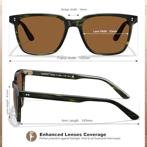 Image of CARFIA Retro Acetate Polarized Sunglasses for Men UV400 Protection Driving Outdoor Anti-Glare Sun Glasses CA5354WS