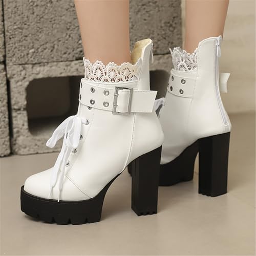 Image of FOREADA Goth Boots Chunky Heel Boot For Women Ankle Combat Booties Black Platform Bootie Buckle Rivets Punk Goth Shoes With Zipper