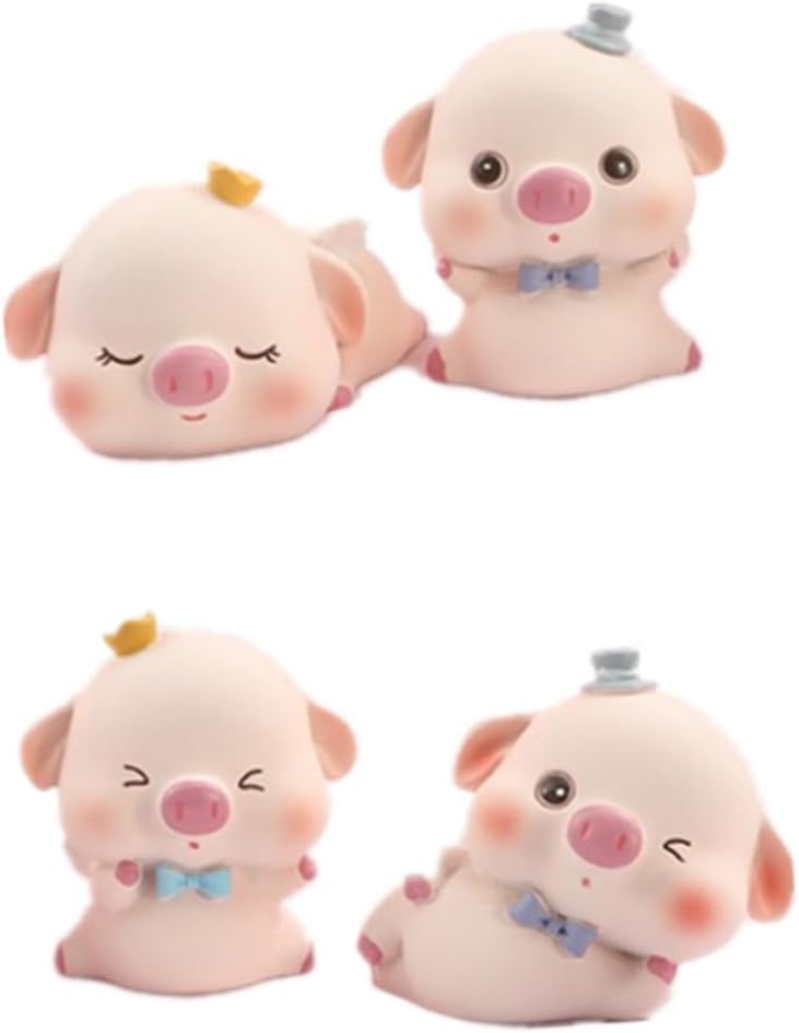 4pcs Resin Cartoon Pig Figurines Cake Decorations Birthday Party Miniature Animal Ornaments Adornments for Photography Props and Home Decor