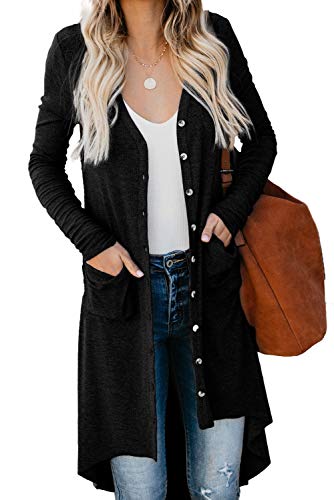 KISSMODA - Chaqueta de Punto para Mujer con Botones y Bolsillos Negro XL