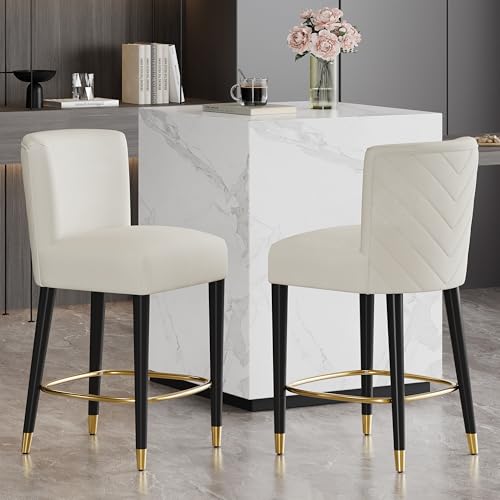 Merax Butaco tapizado en tela con estructura de madera 27" con respaldo y reposapiés dorado, set de 2, estilo moderno miniatura 1