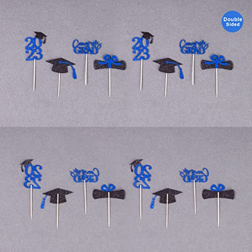 Gexolenu 24 Pcs Blue Class Of 2023 Graduation Cupcake Toppers Double-Sided Glitter Grad Cap Cake Toppers For Graduation Party Supplies 2023 Graduate Party Cake Picks Graduation Decorations, Set Of 6 #TOP4