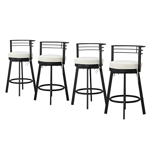 Image of LOKATSE HOME 4 Pieces Outdoor Swivel Bar Stools Set Armless Bistro Furniture Patio Height Metal Chairs with Cushion