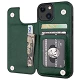 Onetop Compatible with iPhone 13 Wallet Case with Card Holder, PU Leather Kickstand Card Slots Case, Double Magnetic Clasp Durable Shockproof Cover 6.1 Inch(Green)
