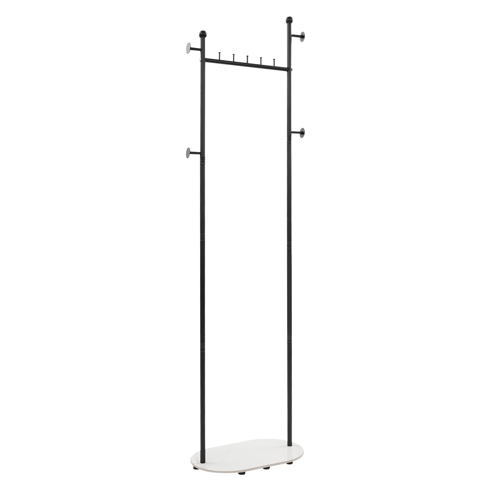 Freistehender Kleiderständer Garderobenständer, Schwarz | Kleiderstange Stabil, 5 Horizontale Haken, 4 Seitliche Haken, Für Kleidung, Hüte, Taschen