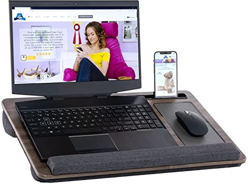 Husband Pillow - Bed Tray Desk, Adjustable Hard Wood PVC Desktop Lap Desk, Portable Laptop Table Stand Foldable Laptop Tray for Sofa Couch Floor (Large, Gray)