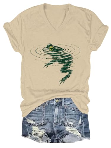 Image of Frog Swimming T-Shirt - Cozy Vintage Swimming Frog Shirt for Women Men