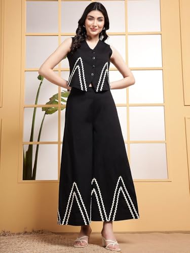 Image of JAIPURFAME Women's Trendy V-Neck Waistcoat With Trousers, Stylish Formal Two-Piece Outfit,Women's Smart Formal Wear Set