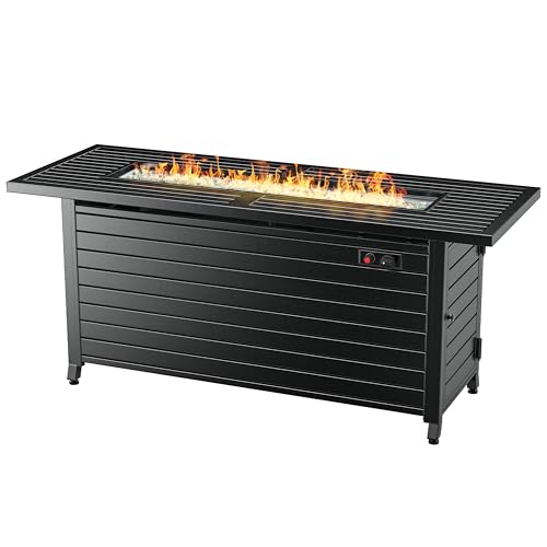 LEGACY HEATING 57 Inch Propane Fire Pit Table, 50000BTU Outdoor Gas Fire Pit, 2 in 1 Rectangular Firepit w/Lid, Glass Beads, ETL Certified for Gatherings on Garden Backyard, Black
