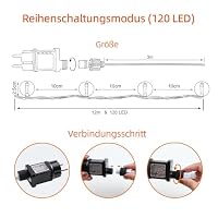 da LIGHT Kugel Lichterkette Warmweiß 12m 120 LEDs, Außen Innen Beleuchtung mit 8 Modi, Zeitschaltuhr, IP44, ideal Garten Terrasse Balkon Dekolichter, Party Zimmerschmuck – Ansicht 5