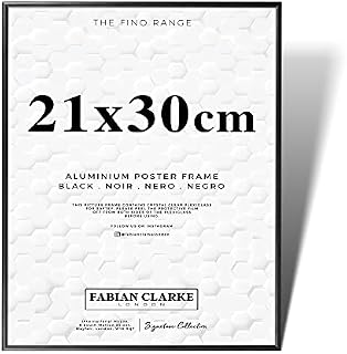 Fabian Clarke London® 21x30cm A4 Black Aluminium Picture Frame For Certificate or Noticeboard Poster Hang Portrait or Landscape with Safety Glass