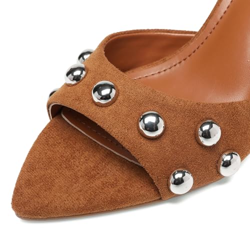 Image of Riekhany High Heel Mules for Women Slip On Open Pointed Toe Classy Patent Leather Stiletto Pumps Formal Slingback Mule Sandals Dress Walking Shoes