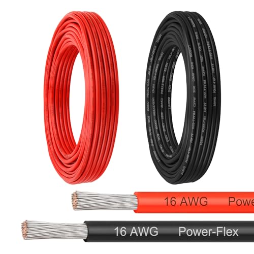 Marine Wire 16 AWG 20FT Red & 20FT Black Tinned Copper Boat Cable Ultra-Flexible 16 Gauge Marine Grade Electrical Wire for Switch Panels Sensors and LED Lighting
