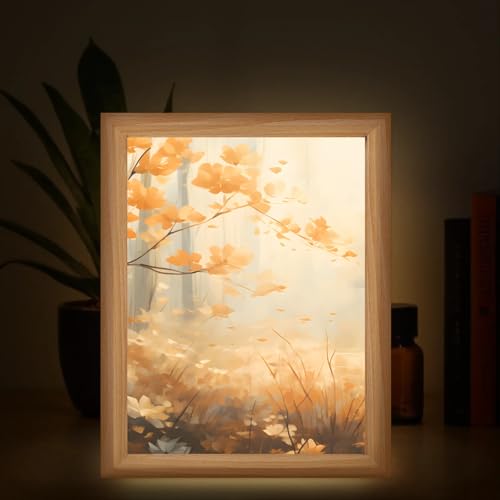 Light Up Painting, Sunset Forest Wall Art Picture Light Oil Painting Forest Light Up Art Frame, 10 Brightness USB Powered 3 Lighting Modes, Anxiety Relief Gift for Bedroom Home-Without Acrylic Panel