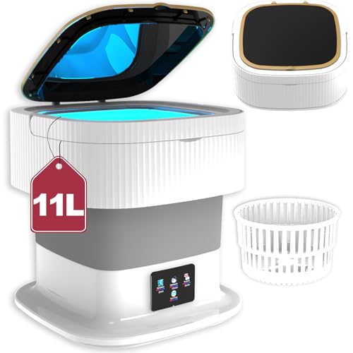 Portable Washing Machine, Mini Washer, 11L Upgrade Model Foldable Small Washing Machine, Collapsible Compact Laundry Washer and dryer 2 in 1, Apartment, Dorm, Rv, Socks, Underwear, Baby Clothes, Grey