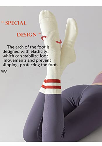 Pilates Socks for Women 5 Pairs - Non Slip Grip Socks with Terry Thick Cushioned Sole - Ideal for Yoga, Barre, Gym Workouts Sweat-absorbent Stockings Cotton4