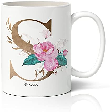 FAVOLA Ceramic Alphabet S Letter Floral Coffee Mug - 1 Piece, White, 350ml