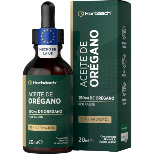 Orégano Líquido 20ml - Gotas de Aceite de Orégano - 93% Carvacrol | 100% Puro - Oregano Oil - Horbaach