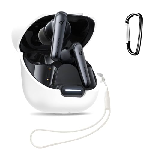 Anker Soundcore Liberty 4 NC 対応 ケース 保護ケース ヘッドホンケース KONXISA シリコン素材 着用しやすい 耐衝撃性 防水防塵 ウォッシャブル カラビナ付き 持ち運びがしやすい【ホワイト】