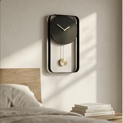Image of The Artment your artistic apartment Black Mono Clock Modern Minimalist Wall Mounted Pendulum Clock, Brushed Metal Finish, Sculptural Luxury Decor for Living Room, Bedroom, Home & Office Interiors