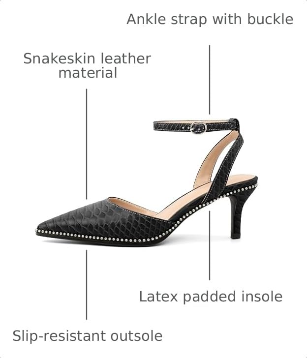 Image of SAMMITOP Kitten Heels for Women Low Heel Closed Toe Ankle Strap Pumps Wedding Party Beaded Dress Shoes 2.4 Inch