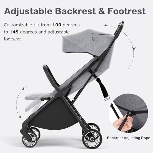INFANS Ultra-Compact Fold Airplane Ready Travel Stroller, One-Hand Gravity Fold Near Flat Recline Seat, Foldable Toddler Stroller for Infant 6-36 Month - Thumbnail 5