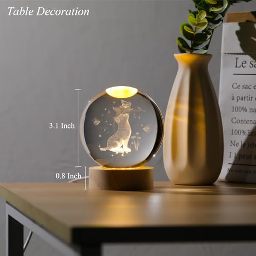 Image of Arikyrist 3D Crystal Cat Figurine With Wooden LED Light Base, 80Mm Crystal Ball Decor, Laser Engraved Glass Sphere Gifts for Cat Lovers