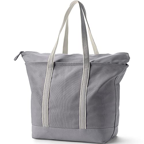Image of Lands' End Zip Top Long Handle Canvas Tote Bag