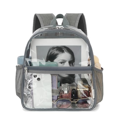 GYEUKHAM Mochila transparente, gran capacidad, adecuada para la escuela, concierto, trabajo, seguridad, viajes, campo de fútbol, Gris, pequeño, Moderno