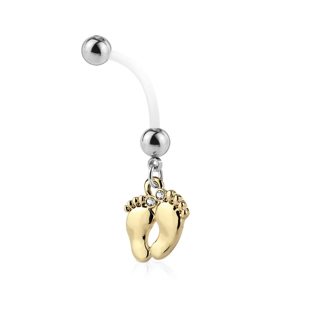 Paula & FritzPiercing para el ombligo de embarazo, piercing para el ombligo con circonitas bio, barra flexible, juego de piercings para el ombligo en oro, plata y rosa