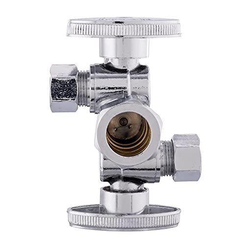 1/4 Turn Dual Compression Outlet Angle Stop Valve With 2 Shut Off Valve/Handles, 1/2" Nom (5/8" Od) X (3/8 Inch X 3/8 Inch) Chrome #TOP1
