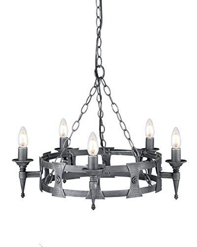 5 Bulb Chandelier Hanging Pendant Light - Black/Silver - LED E14 60W Bulb