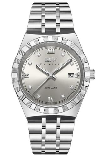 TEINTOP I&W Armbanduhren für Herren Mechanische Uhr Japanische Automatikwerk Uhren (Silber Grau)