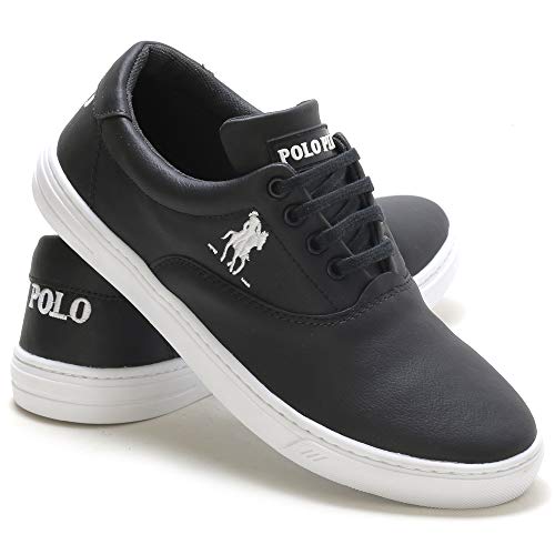 Kit Tênis Casual Polo Plus Sapatênis Masculino Almofadado + Boné Cor:Preto,Tamanho:37