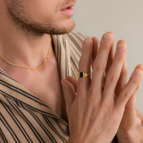 Men’s Black Onyx Signet Ring 925 Sterling Silver Vintage Statement Ring Handmade Natural Gemstone Gift for Him Bold Fashion Ring 7