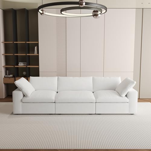 Image of JACH Modular Sectional Sofas for Living Room, Deep 3-Seats Convertible Couch, Cushion Covers Removable, Modern Cloud Sectional Couches for Apartment (White), 120WE-3